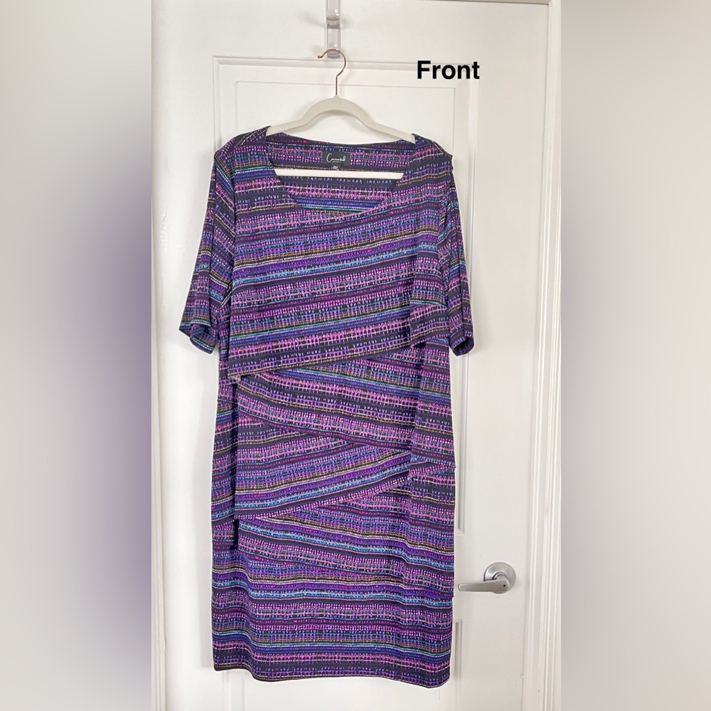 CONNECTED APPAREL Womens purple print unique Cocktail or work Dress Plus 20W